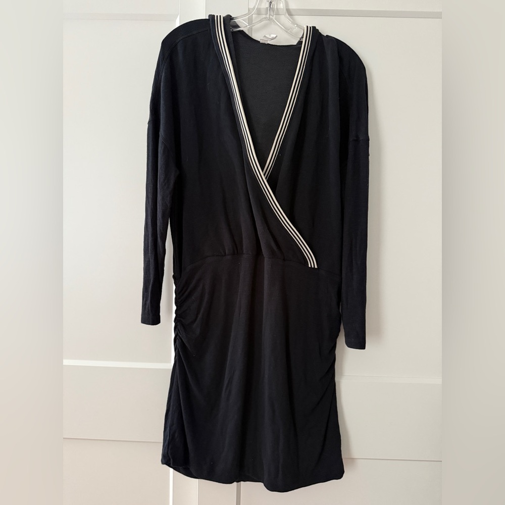 Daily Practice Anthropologie Navy Ruched Sporty Hooded V-Neck Mini Dress Sz XL